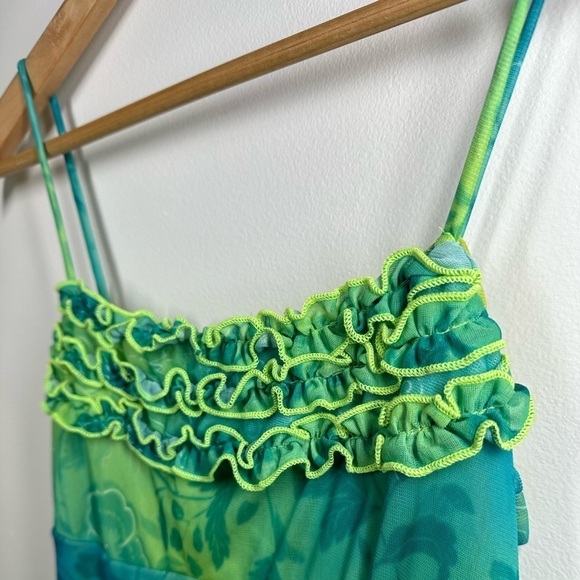 VINTAGE La Belle Lime Green Burnout Mini Dress Small - Picture 2 of 5